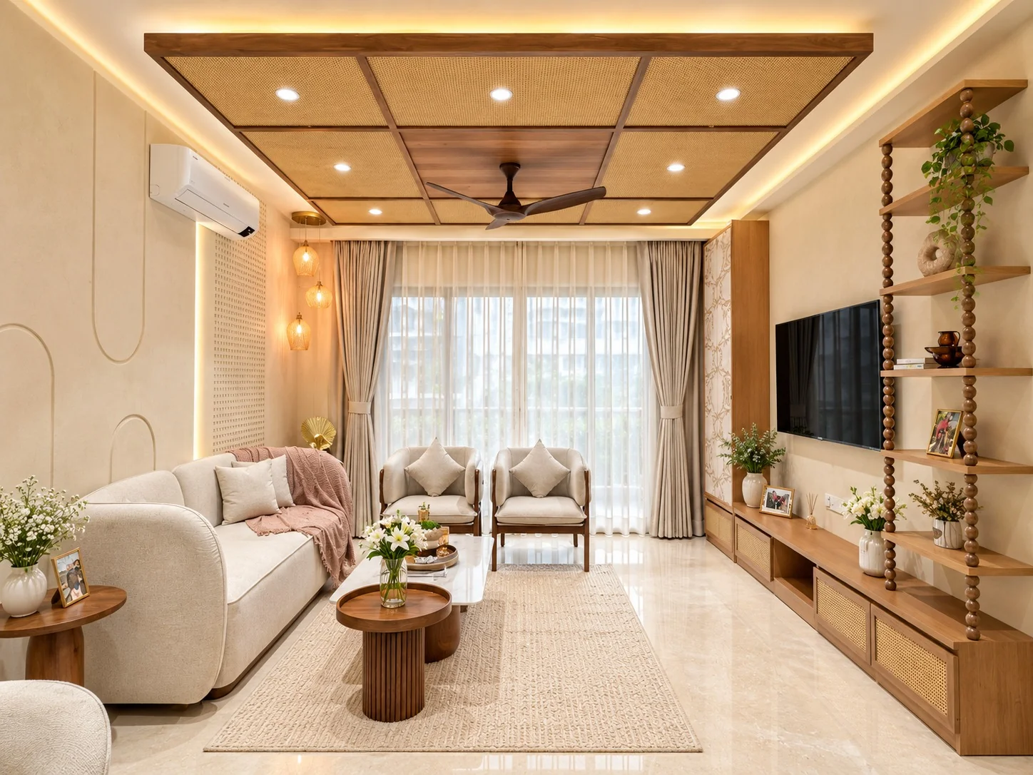 Wide view of the Japandi living room