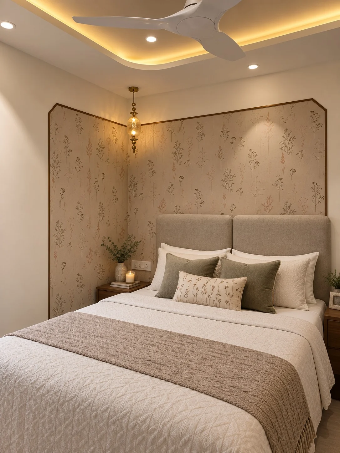 Master bedroom lighting and headboard detail