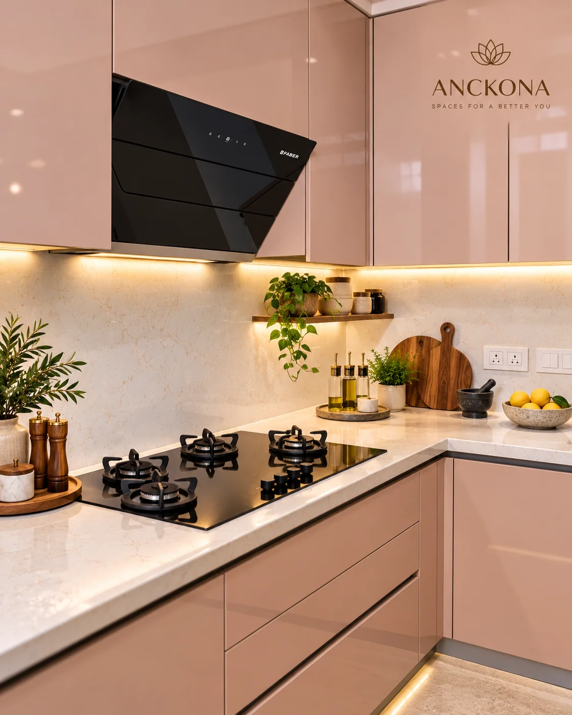 Hob and countertop detail in the modular kitchen